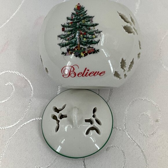 Spode Christmas Tree Believe Votive Candle Holder W/Lid S3324-A11 - Picture 6 of 8